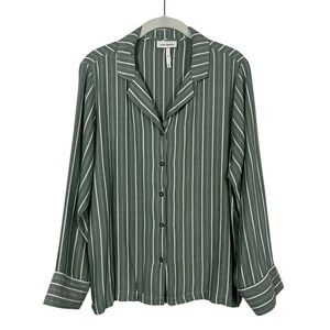 Cozy Earth Women's Soft Woven Long Sleeve Pajama Top Green Stripe M Button Front